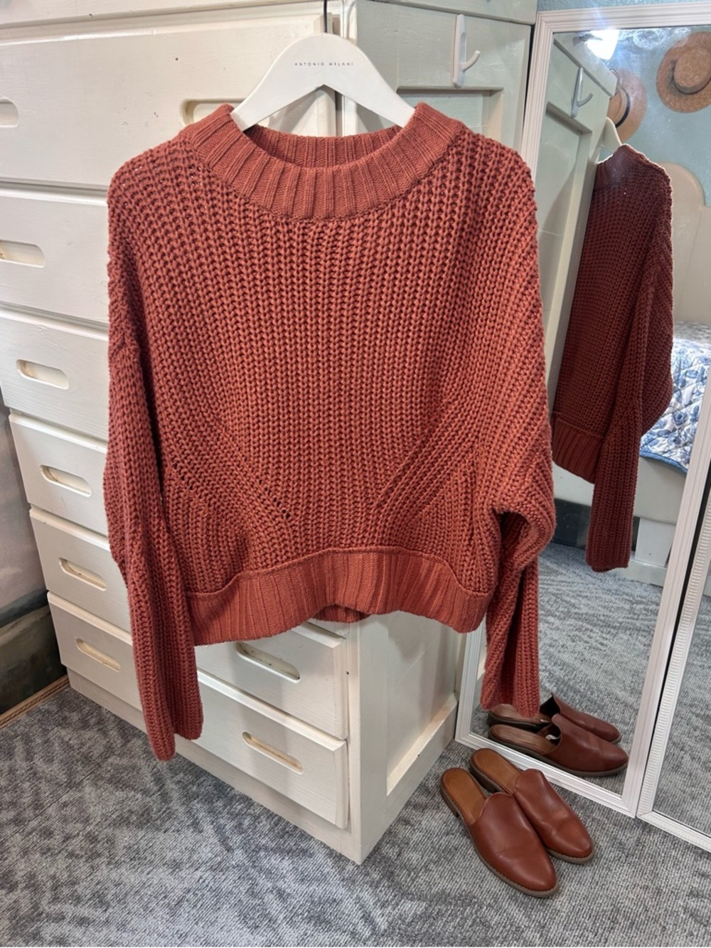 Terracotta Chunk Knit Crew Neck Oversized Slouch Cozy Sweater✨
